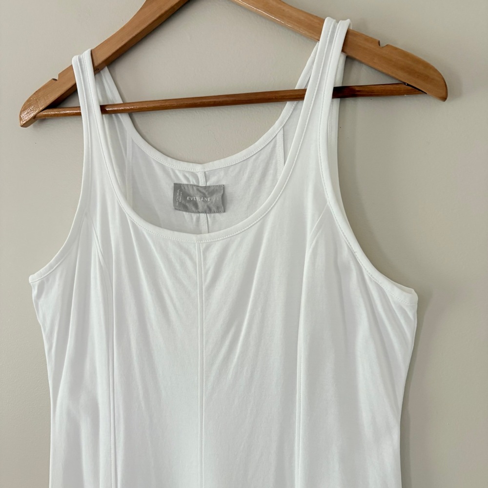 Everlane Cotton Midi Dress L White Tank Scoop Neck Seam Detail Sleeveless - Picture 2 of 10